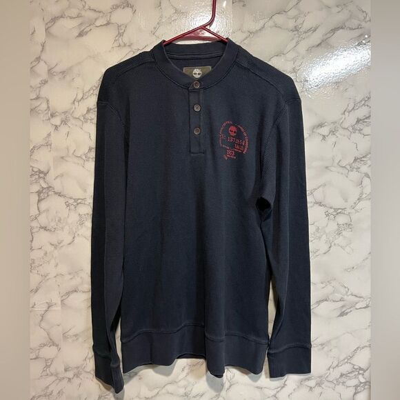 Timberland Men’s Waffle Knit Long Sleeve Black Top Size S - Picture 1 of 7